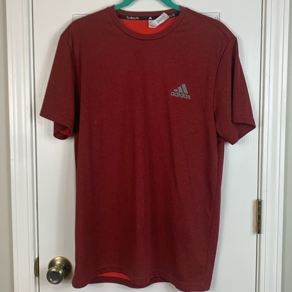 Adidas heather dark red short sleeved shirt size Lg.